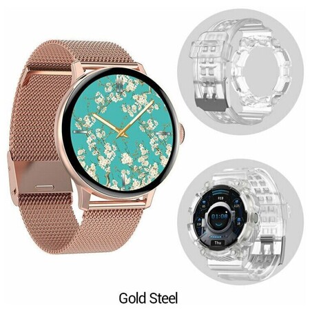 Kingwear Смарт часы KingWear DT2 с bluetooth звонком (Золотистые часы + золотистый металлический и прозрачный силиконовый ремни): характеристики и цены