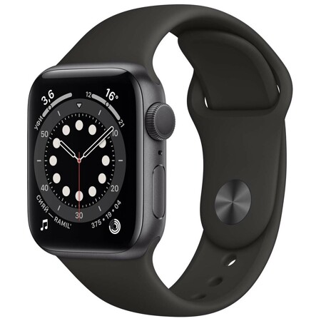 Apple Watch S6 44mm Space Gray Aluminum Case with Black Sport Band: характеристики и цены