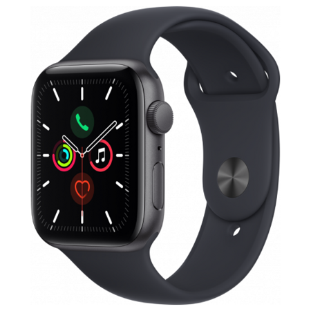 Apple Watch SE 2022, 44 mm, алюминий цвета "тёмная ночь", спортивный ремешок "тёмная ночь" (MNK03): характеристики и цены