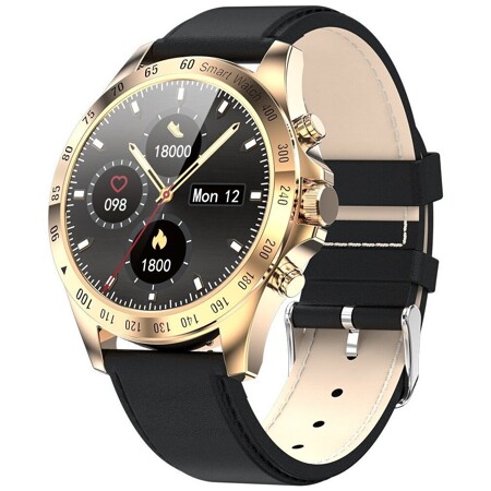 Kingwear Умные часы Smart watch KingWear LW09 (Золотистый корпус, черный кожаный ремень): характеристики и цены
