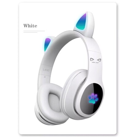 You Cat - L400 Белые. Cat Ear Headphones, беспроводные наушники кошачьи ушки, лапки светящиеся.: характеристики и цены