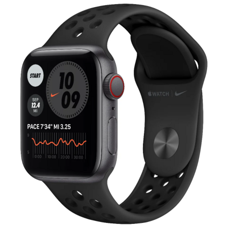 Apple Watch SE GPS 44мм Aluminum Case with Nike Sport Band, серый космос/антрацитовый/черный: характеристики и цены