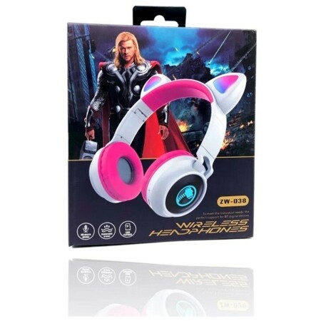 Наушники беспроводные Bluetooth Cat Ear ZW-038, со светящимися кошачьими ушками, белый темно-розовый: характеристики и цены