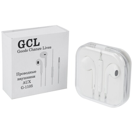 Наушники проводные, наушники проводные для телефона GCL G-1105, aux наушники, c микрофоном, регулировка громкости, белый: характеристики и цены