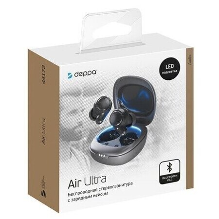 Беспроводные наушники с микрофоном Air Ultra, TWS, BT 5.1, зарядный футляр 500 мАч, графитовые: характеристики и цены