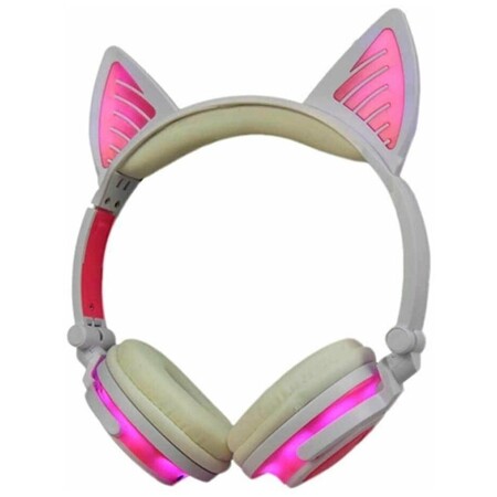 Светящиеся наушники "Ушки кошки" бело-розовые с подсветкой и Bluetooth: характеристики и цены