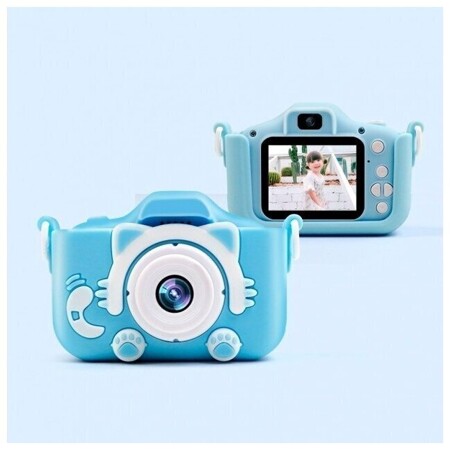 Детский цифровой фотоаппарат Kitty с играми, голубой: характеристики и цены