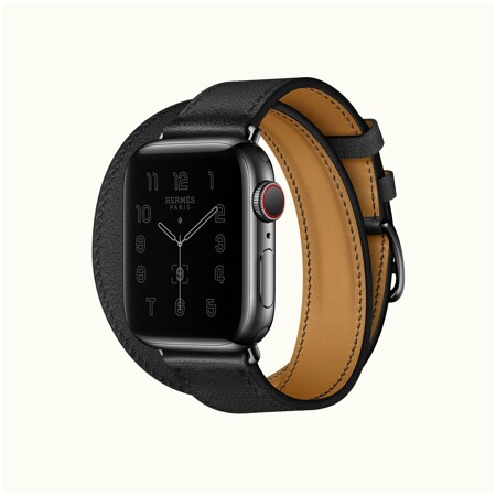 Часы Apple Watch Hermès Series 7 GPS + Cellular 45mm Space Black Stainless Steel Case with Noir Swift Leather Double Tour: характеристики и цены
