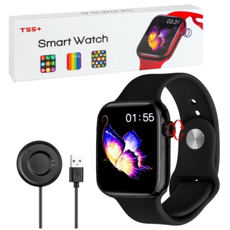 Умные смарт-часы, Фитнес-браслет Smart Watch Series 6 44мм T55+ (черные) +подарок: характеристики и цены