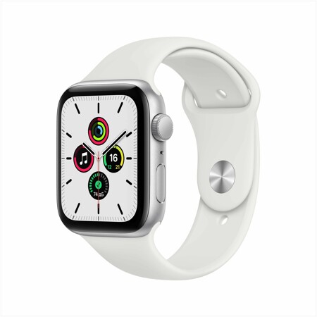 Apple Watch SE, 40 мм, корпус из алюминия серебристого цвета, спортивный ремешок белого цвета: характеристики и цены