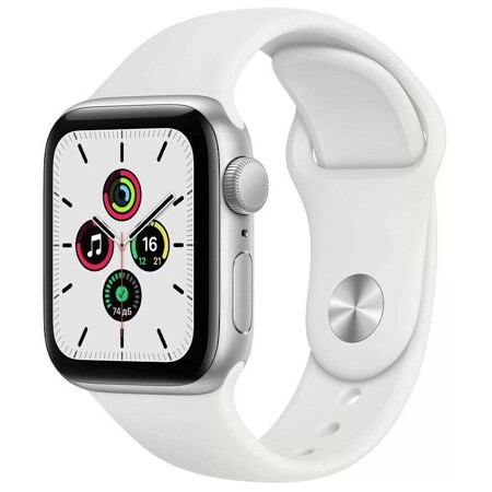 Apple Watch SE GPS 44mm Aluminum Case with Sport Band (MYDQ2) (ЕАС) (серебристый, Белый ): характеристики и цены