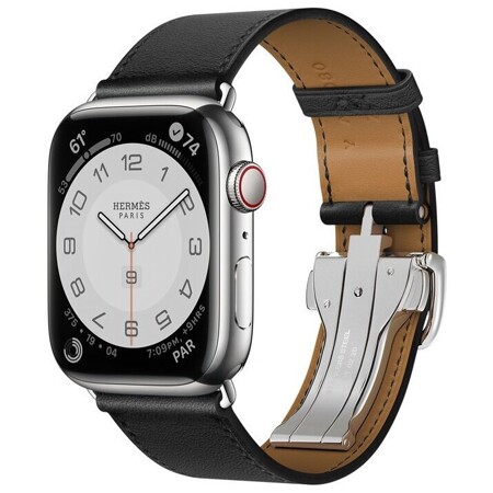 Apple Watch Hermès Series 7 GPS + Cellular 45мм Stainless Steel Case with Single Tour Deployment Buckle, серебристый/Noir: характеристики и цены