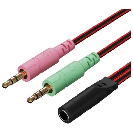GSMIN RT-171 переходник на микрофон и наушники Mini Jack 3.5 мм (F) - Mini Jack 3.5 мм (M) + MIC 3.5 мм (M) (Красный): характеристики и цены