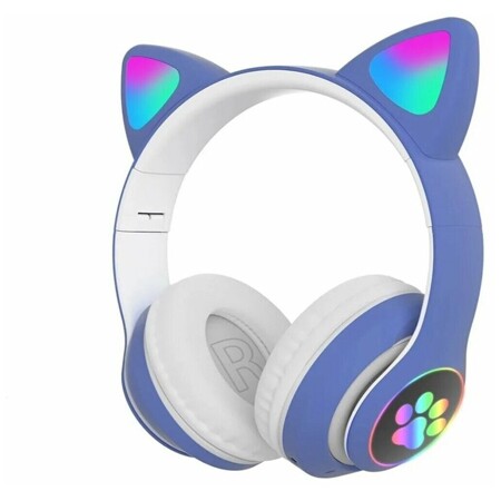 Беспроводные наушники Bluetooth CAT STN-28 со светящимися кошачьими ушками и лапками, детские (Синие): характеристики и цены