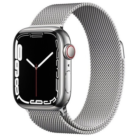 Apple Watch Series 7 GPS + Cellular MKJW3FD/A 45мм Silver Stainless Steel Case with Silver Stainless Steel Milanese Loop, серебристый/серебристый: характеристики и цены