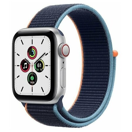 Apple Watch SE GPS + Cellular 40mm Aluminum Case with Sport Loop (Цвет: Серебристый/Глубокий синий) (MYE92): характеристики и цены