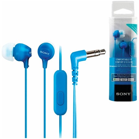 SONY MDR-EX15AP, проводные, 1,2 м, вкладыши, стерео, голубые: характеристики и цены