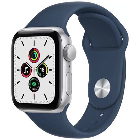 Apple Watch SE GPS 40мм Aluminum Case with Sport Band RU, серебристый/синий омут: характеристики и цены