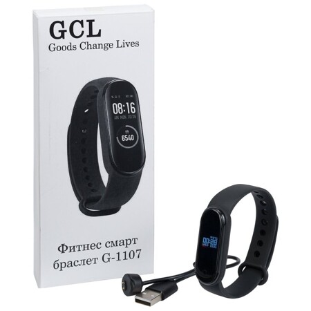 Фитнес браслет, фитнес браслет к телефону GCL G-1107, смарт браслет с измерением давления и пульса, уведомления о звонках, черный: характеристики и цены