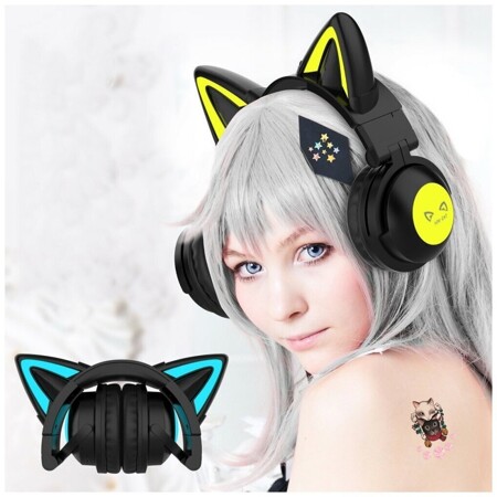 You Cat - ZW-068ST Черные. Беспроводные наушники с ушками кошки(cat ear), подсветкой и объемным звуком 7.1: характеристики и цены