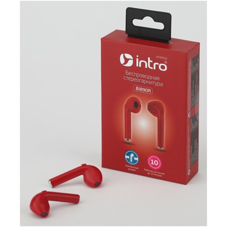 Intro BI890R вкладыши slim, Bluetooth-гарнитура, красные, 1шт: характеристики и цены
