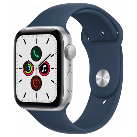 Apple Watch SE 2021, 40 мм, серебристый алюминий, спортивный ремешок цвета "синий омут" (MKNY3): характеристики и цены