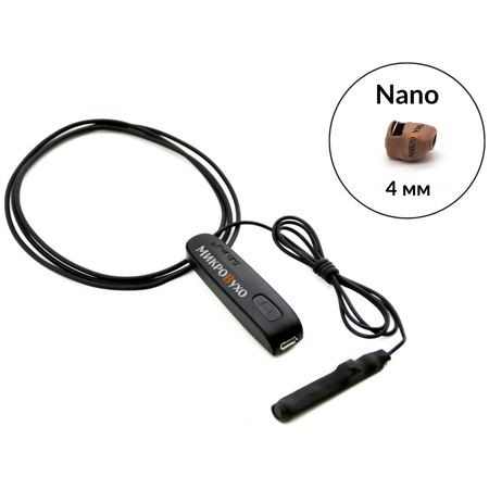 Капсульный микронаушники Nano 4 мм и беспроводная гарнитура Bluetooth Basic с выносным микрофоном, кнопкой подачи сигнала, кнопкой ответа и перезвона, 3 часа в режиме активного разговора: характеристики и цены