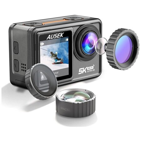 Экшн камера 5K- со сменным фильтром, сенсорный двойной экран, спортивная DV-камера с защитой от сотрясений: характеристики и цены