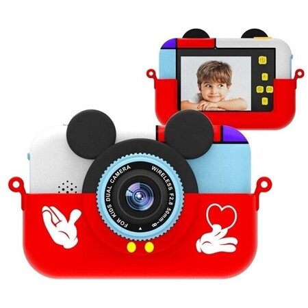 YuStore Детский фотоаппарат Mickey Mouse, с селфи объективом, красный: характеристики и цены