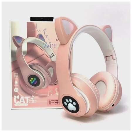 Детские беспроводные наушники Bluetooth со светящимися ушками, розовые: характеристики и цены
