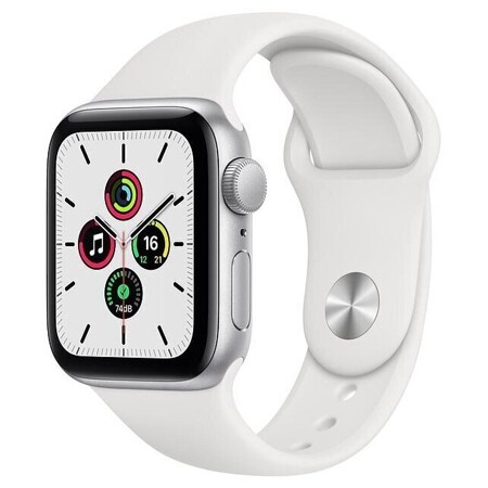 Apple Watch SE, 40 мм, серебристый алюминий, белый спортивный ремешок: характеристики и цены