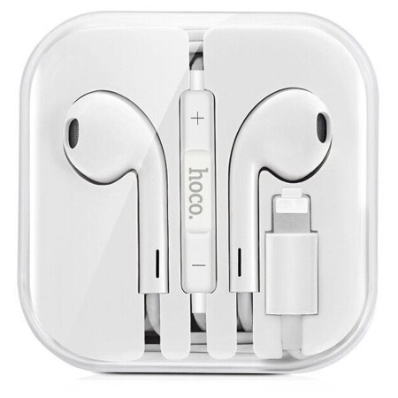 HOCO L9, микрофон, кнопка ответа, регулятор громкости, кабель Apple 8 pin, белый: характеристики и цены