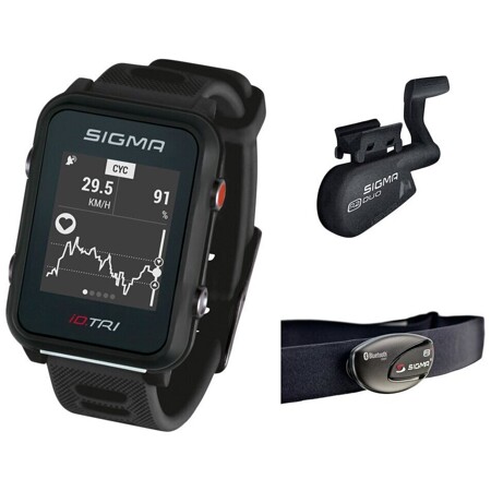 SIGMA ID. TRI BLACK, черн, 24250, с нагрудным датчиком часы c GPS, встроенный пульсомер, для триатлона + нагрудн. датчик: характеристики и цены