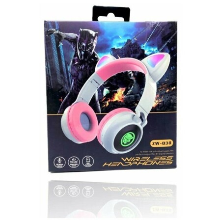 Наушники беспроводные Bluetooth Cat Ear ZW-038, со светящимися кошачьими ушками, белый розовый: характеристики и цены