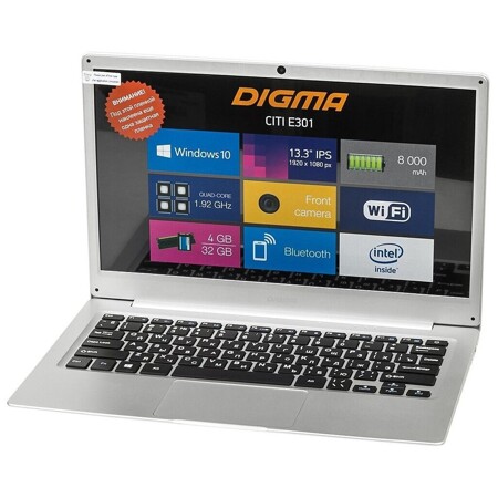 DIGMA CITI E301 (Intel Atom x5 Z8350 1440 MHz/13.3"/1920x1080/4Gb/32Gb SSD/DVD нет/Intel HD Graphics 400/Wi-Fi/Bluetooth/Windows 10 Home): характеристики и цены