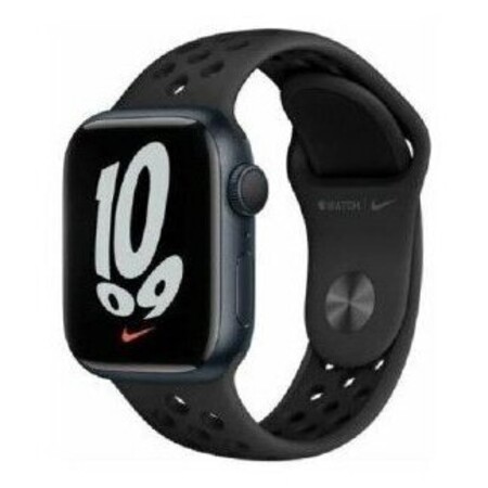 Apple Watch Series 7, 41 мм, корпус из алюминия цвета «тёмная ночь», спортивный ремешок Nike цвета «антрацитовый/чёрный»: характеристики и цены