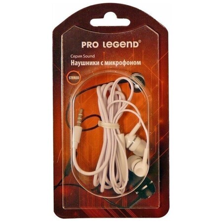 Pro Legend Sound PL5023 с микрофоном, белые затычки, 18-20kHz, 116#3dB, 32Ом, шнур 1.2м: характеристики и цены