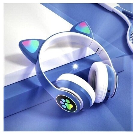 Беспроводные наушники Bluetooth STN-28 со светящимися кошачьими ушами (Синий): характеристики и цены
