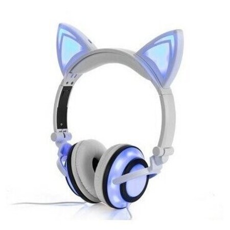 Наушники светящиеся "Кошачьи уши", бело-голубые: характеристики и цены